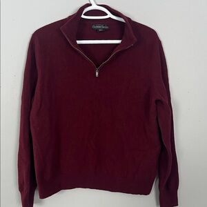 Christian Lacroix Men's Deep Red Zip-Up SweaterXL 100% Extra Fine Merino Wool